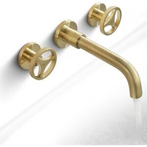 Bath Sink 3 Hole Bathroom Faucets Vessel, Wall Mounted Faucet Brushed Gold